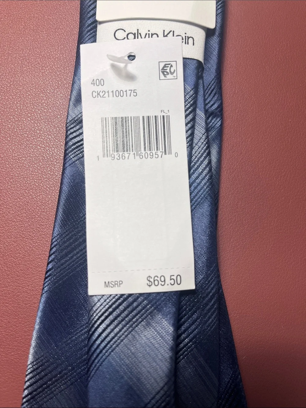 Calvin Klein Navy and Light Blue Plaid Silk Tie